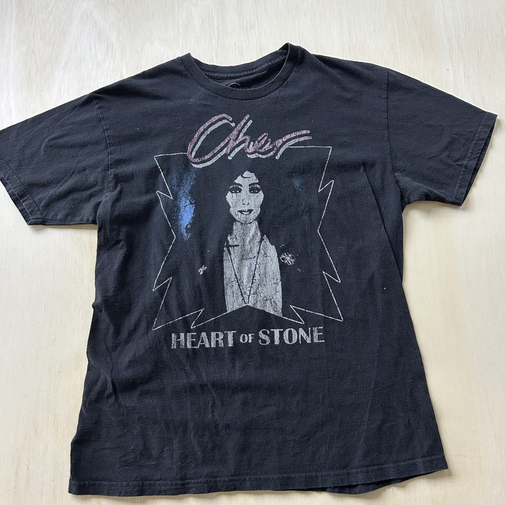 Cher Heart Of Stone Shirt Mens Large Black Rock Graphic Tee T-Shirt Music